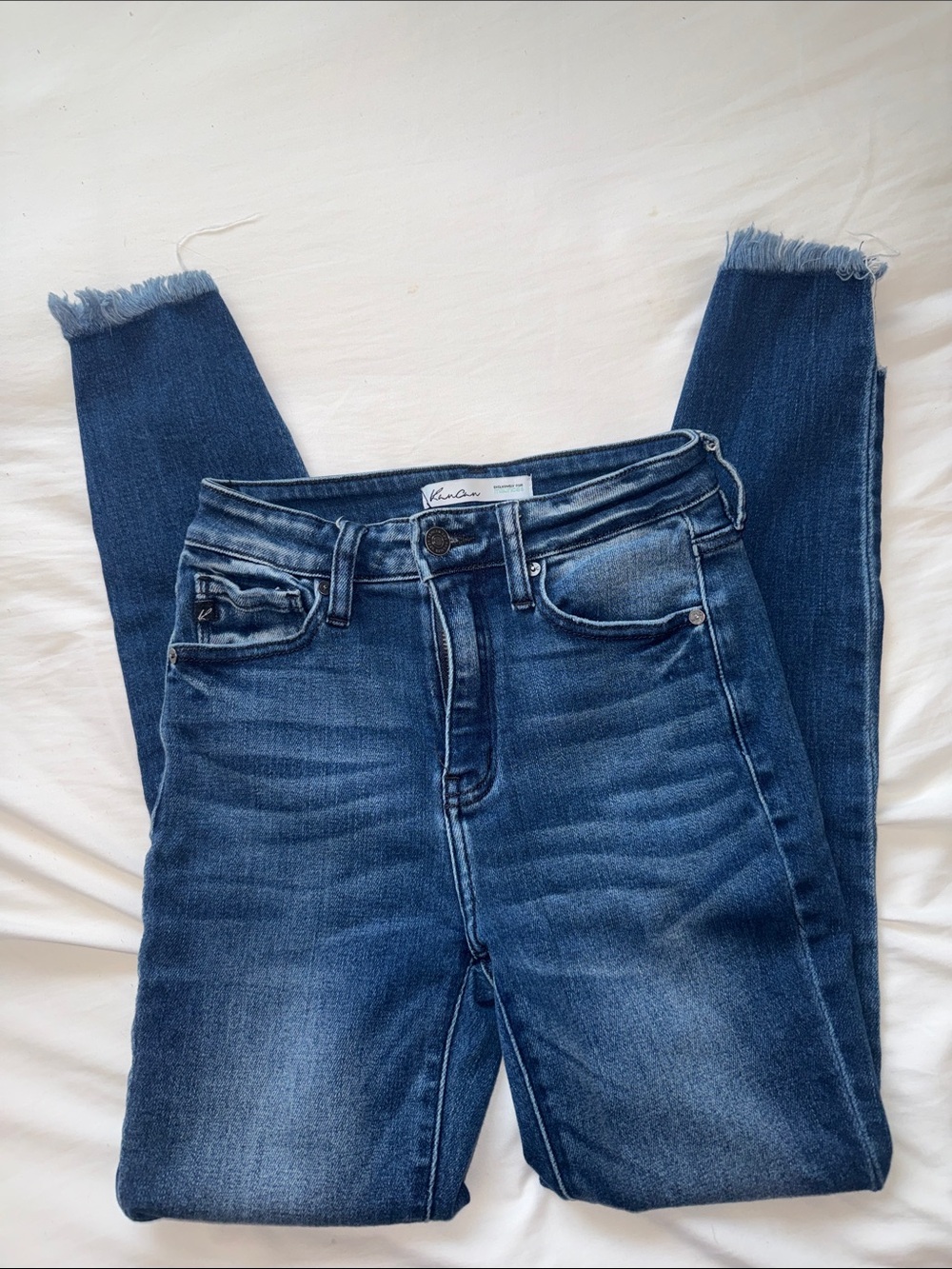 KanCan Medium Wash Frayed Hem Skinny Jeans